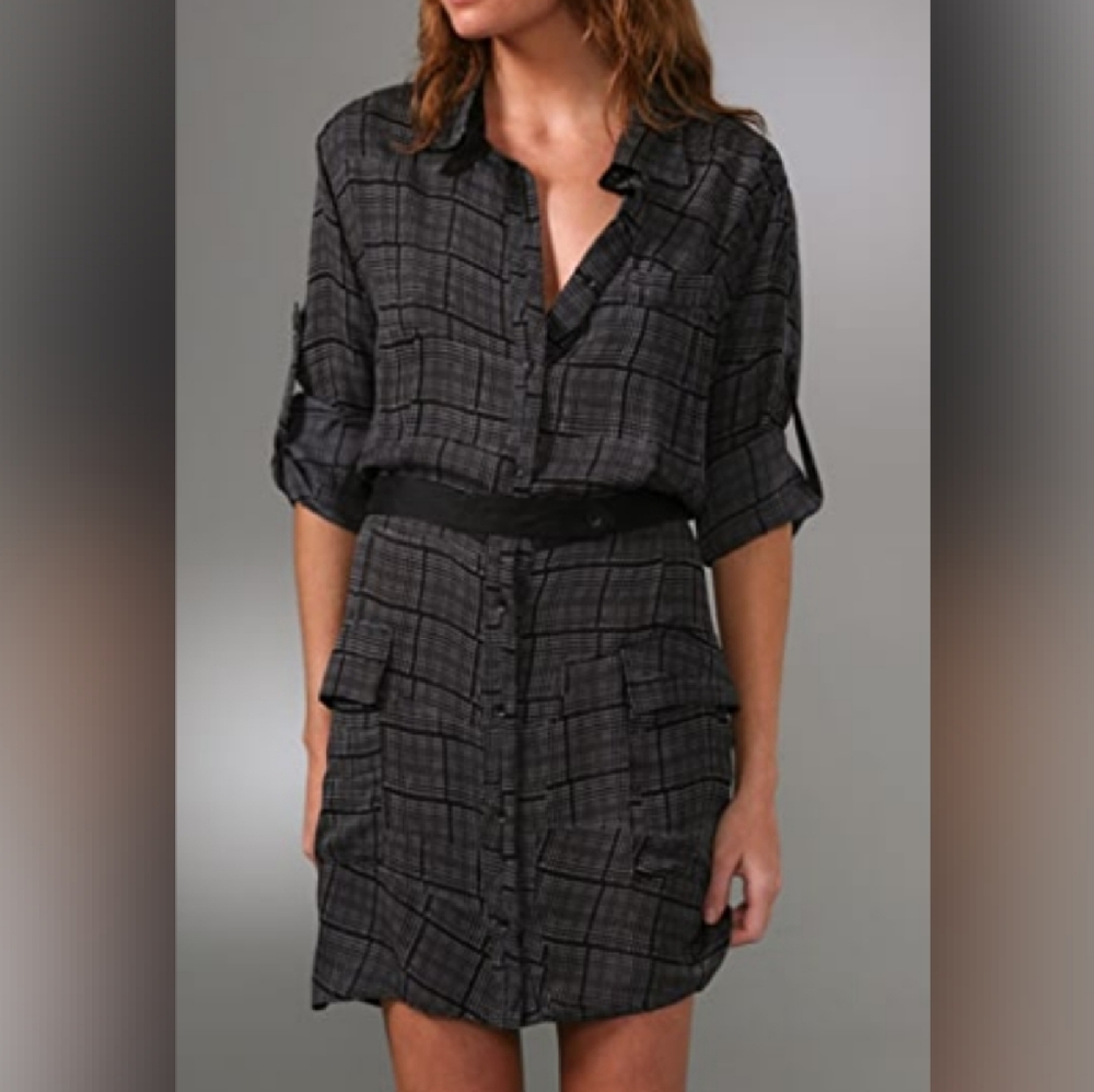 Rag & Bone 'Somerset' Silk Shirt Dress Grey 4